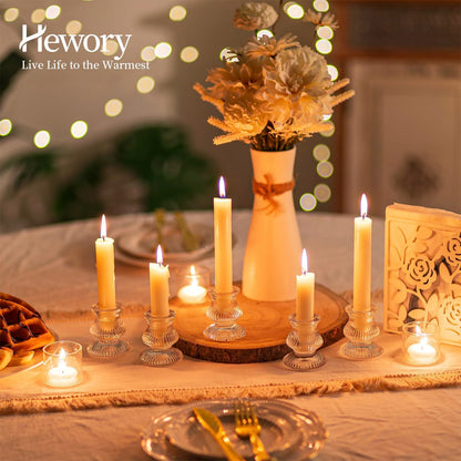 Hewory Glass Taper Candle Holders: 20PCS Clear Candle Holder Candlestick Holders, Crystal Ribbed Candle Sticks Holder Decor for Table Centerpiece Wedding Advent Wreath Christmas Thanksgiving Dinner