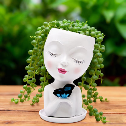 Toparad Cute Face Planter Pot for Indoor Outdoor, Smily Resin Flower Head Pots for Plants with Drainage Hole, Unique Succulent Spider Plant Pots Gift IdeaI for Mothers Day Appreciation Christmas