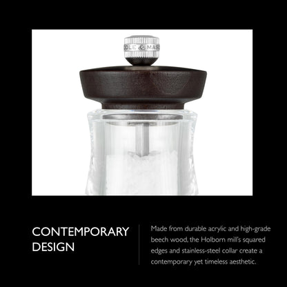 Cole & Mason Holborn Acrylic Salt Mill - Compact Hand Grinder - Acrylic Kitchen Tool with Adjustable Grind Setting - Easy-to-Clean Grinder with Premium Design - Chocolate Salt Mill, 3.75"