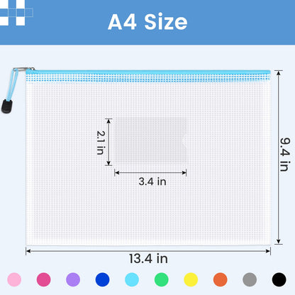 Sooez 14 Pack Mesh Zipper Pouch Bags, A4 Letter Size, Zipper Bags with Label Pocket, Waterproof Bag for Classroom Organizer, School Office Teacher Supplies, Storage Pouches for Board Game Toy Storage