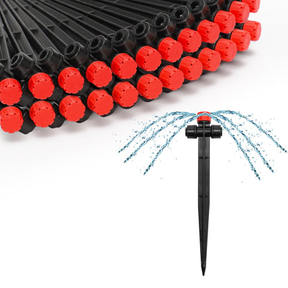 MIXC 20pcs Two-Way Quick-Connect Drip Irrigation Emitters for 1/4" Drip Irrigation Tubing - Adjustable Push-to-Connect 360° Drip Emitters Stream on 7" Sturdy Stake for Irrigation System