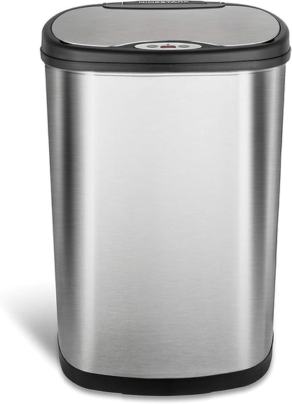 Ninestars 13 Gallon Oval Automatic Trash Can, 50L Touchless Motion Sensor Kitchen Garbage Can with Odor-Sealing Lid, Silver Stainless Steel