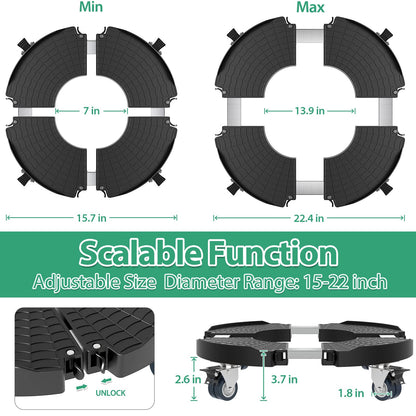 VANCASTLE Plant Caddy with Lockable Wheels Heavy Duty 450lbs Capacity, 15-22 Inch Adjustable Plant Stand with Wheels Rolling base, Plant Dolly for Flower Pot Mover Indoor Outdoor, Black, 2 Pack