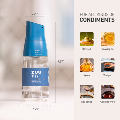 Zuutii Olive Oil Dispenser - Drip Free Spout Bottle for Kitchen Glass Oil and Vinegar Dispenser - Blue