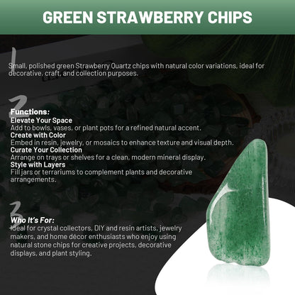 1.1lb Natural Crushed Green Strawberry Quartz Crystal Tumbled Chips-Healing Crystals Chips Bulk, Crushed Crystal Gemstones for Crafts, Beautiful Package for Gift(Green Strawberry Quartz)
