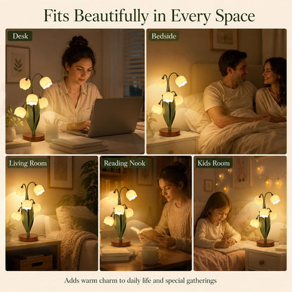 Flower Table Lamp for Bedroom, Cute Flower Reading Light with 5 White Lily of The Valley, Desk Lamp Bedside Lamps for Nightstands Home Decor,Soft Reading Night Light for Bedroom Living Room Office
