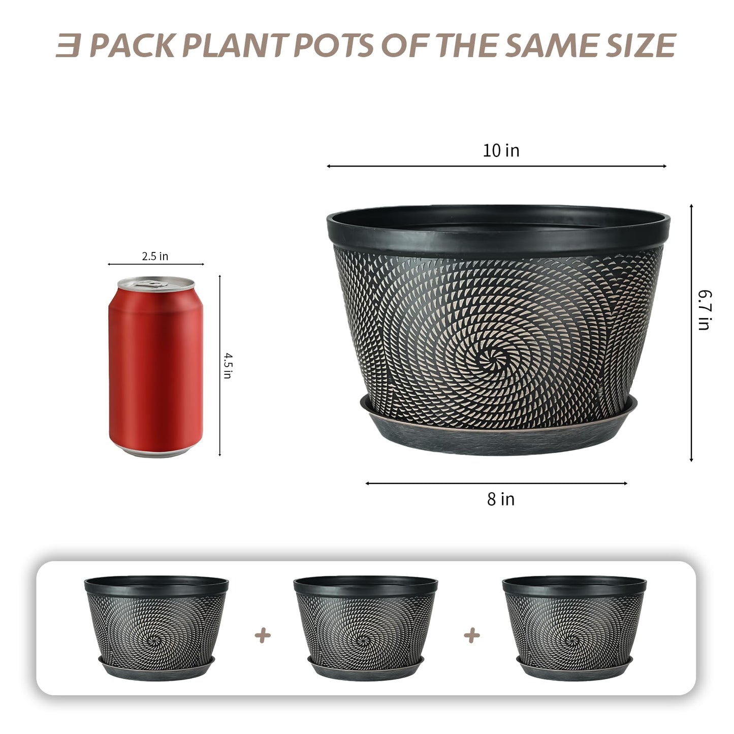Quarut 4 Pack 10 inch Plant Pots and 3 Pack 10 inch Flower Pots with Drainage Holes and Saucer for Outdoor Indoor Plants.
