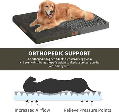 Orthopedic Dog Crate Bed for Extra Large Dogs, XXL Waterproof Comfort Pet Bed with Egg Crate Foam 47x29 Inch, Removable Oxford Cover, Coffee