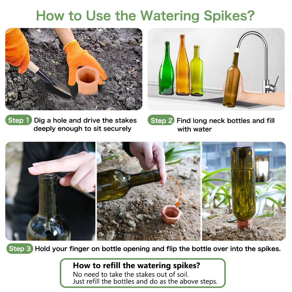 REMIAWY Plant Watering Stakes 6 Pack Automatic Plant Waterers for Vacations, Terracotta Self Watering Spikes for Wine Bottles Indoor & Outdoor Plants