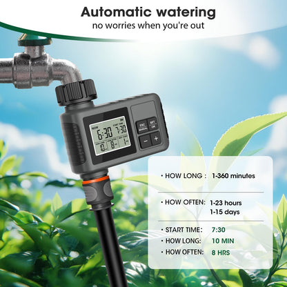 233FT Drip Irrigation System with Timer for Garden Kit Automatic Irrigation Equipment Lock Fittings Micro Drip 360 Degree Fan Sprayer Watering Kit for Greenhouse 1/2 inch 1/4 inch Tubing