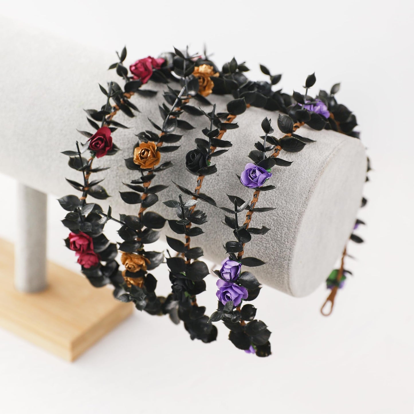 KorViSHOW Flower Crowns for Women Girls - Black Handmade Renaissance Wreath Garland Bridal Wedding Cosplay DIY Halloween Maternity Shoot Vacation Photography Props Shower Deep Red Rose
