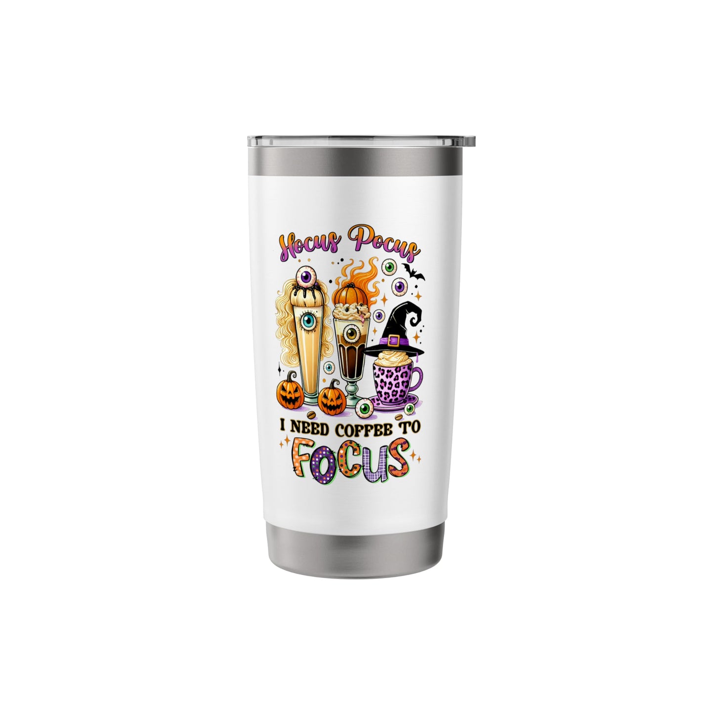 Halloween Hocus Pocus I Need Coffee To Focus Travel Bottle Stainless Steel Insulated Tumbler