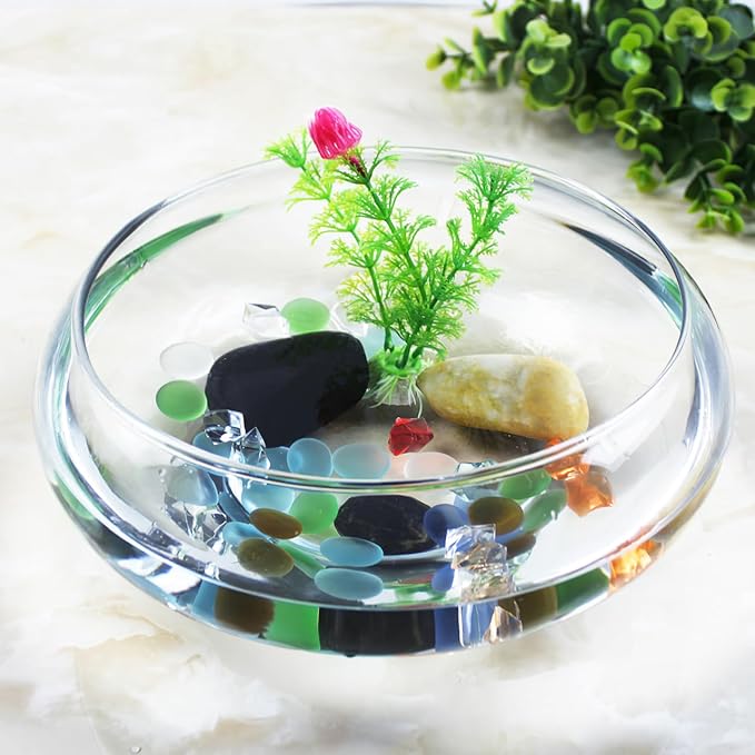 Mipcase Transparent Aquarium Tank 9.52X9.52X3.93In Desktop Fish Bowl Clear Betta Tank for Home Office Plant Decor