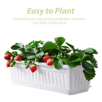 POPETPOP Window Box Planter: 2pcs Plastic Rectangular Planter Window Flower Pot Plant Pots Vegetable Planters Long Pots for Windowsill Patio Garden, 43x19cm, White