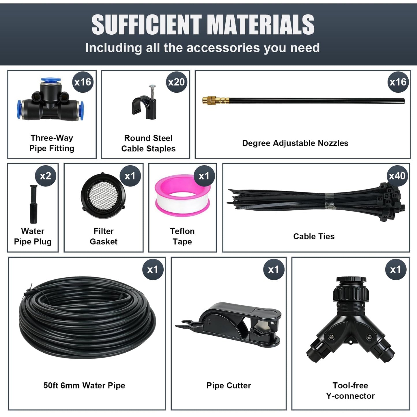 50ft Drip Irrigation System, Automatic Garden Watering System with 16 Adjustable Sprinkler Nozzles, Irrigation Hose Kit for Yard, Lawn, Plants, Atomizing System