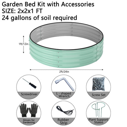 ZFHgarden Galvanized Metal Planter Round Raised Garden Bed Kit for Gardening Outdoor，2x2x1ft Grow Garden Box Raised Flower Bed，Round Galvanized Planter Outdoor Metal Fire Pit Ring Green