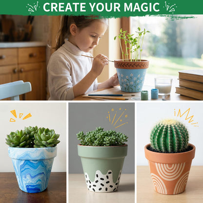 Little pot friend 4 Inch Round Terracotta Pots, 6 Pcs Planters Pots with Drainage Holes and Saucer for Indoor Outdoor Gardening, Flower