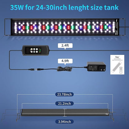 hygger Aquarium Light, 35W Full Spectrum Fish Tank LED Light, 24/7 Remote Control Adjustable Timer, Brightness and Color, Extendable Bracket, Power-Off Memory Plant Growth Lamp, Fits 24-30 Inch Tank