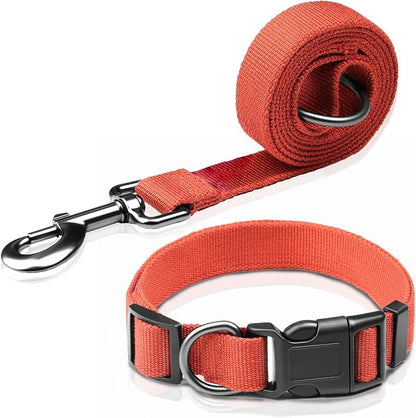 Orange Dog Collar and Leash Set for Small Dogs Soft and Breathable of 90% Rayon from Bamboo and 10% Polyester Comfortable Skin-Friendly, Adjustable Leash Set with Quick Release Buckle