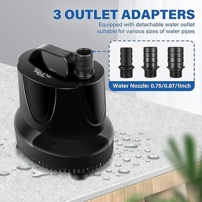 Simple Deluxe 1056GPH Submersible Water Fountain Pump, (4000L/H, 85W) Quick Water Change Aquarium Pump, 13ft High Lift, for Fish Tank, Pond, Hydroponics, Black