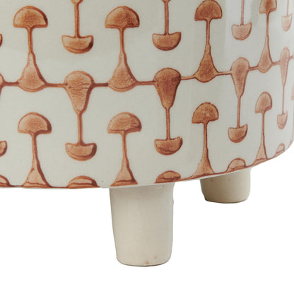 Creative Co-Op Footed Stoneware Planter with Abstract Print, Rust and White