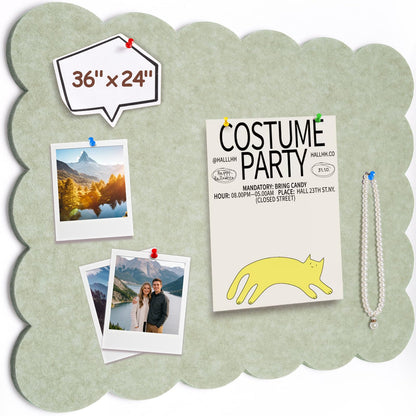 Felt Bulletin Board 36" x 24" Cork Board Alternative,Decorative Felt Pin Board Foldable Cork Boards for Walls Self-Adhesive Cork Board for Home Office Classroom Pin Board (Sage Green)