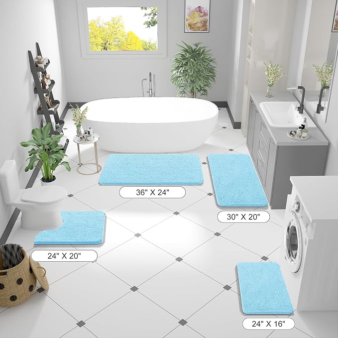 OLANLY Bathroom Runner Rugs 47x20, Soft Absorbent Chenille Bath Rugs, Rubber Backing Quick Dry, Machine Washable Long Bath Mats for Bathroom Floor, Tub and Shower, Home Decor Accessories, Sky Blue