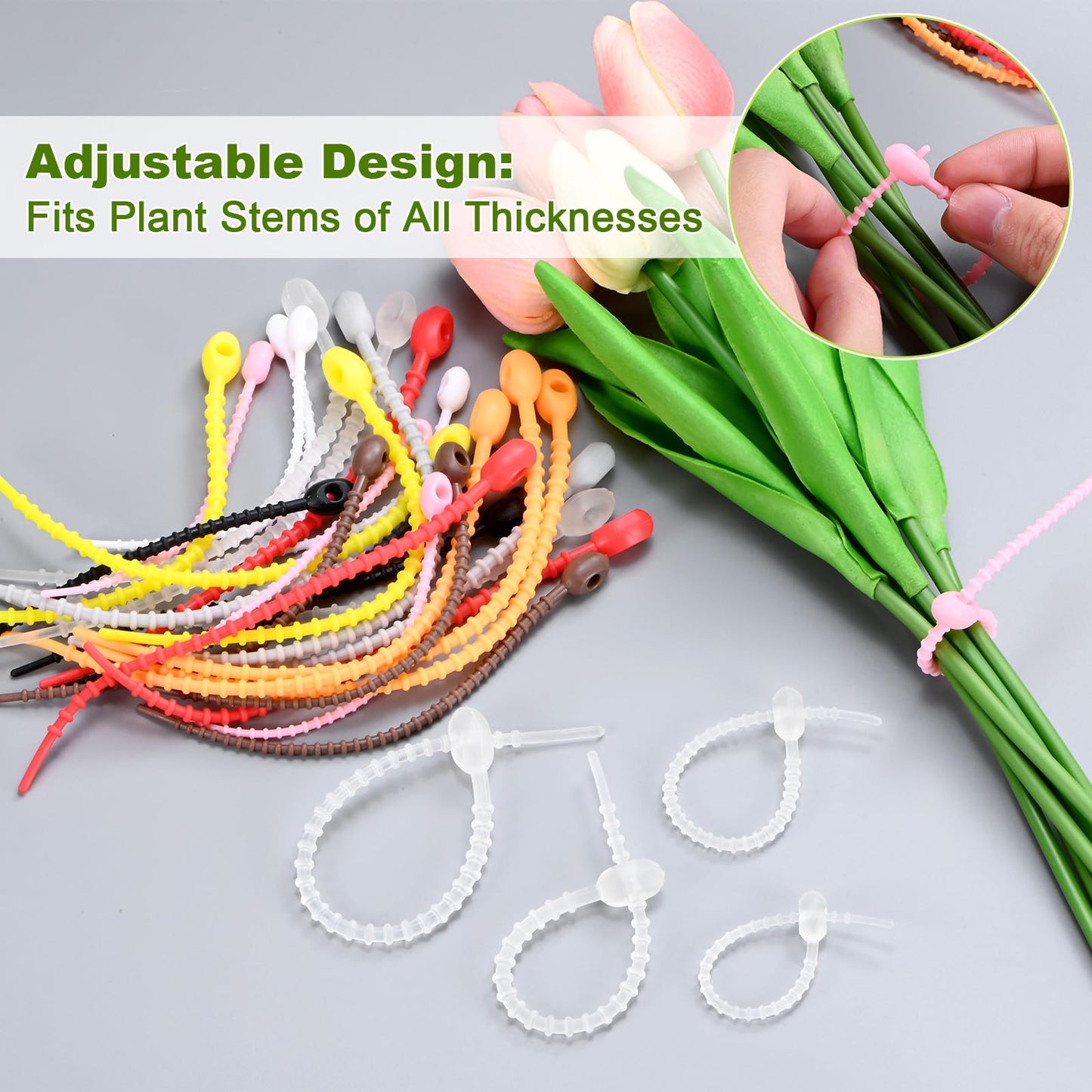 M METERXITY 48-Pack Adjustable Plant Ties, 4.7/5.9/6.7/8.2 Inch Silicone Flexible Multi-Function Garden Twist Tie for Crafts/Gift Wrapping/Gardening Plants, Reusable Support Twine [Brown]