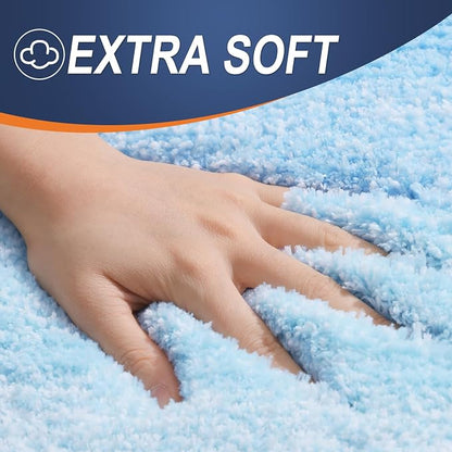 OLANLY Bathroom Runner Rugs Mat 59x20, Extra Soft Absorbent Microfiber Bath Rugs, Rubber Backing, Quick Dry, Washable Long Bath Mats for Bathroom, Tub and Shower, Home Decor Accessories, Sky Blue