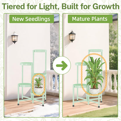 iDavosic.ly Plant Stand Indoor Outdoor, 5 Tier Corner Metal Flower Display Holder Shelf, Folding Tall Orchid Rack for Patio Balcony Porch Garden Living Room House, Light Green