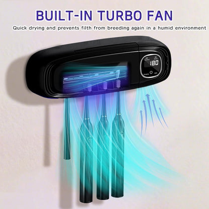 Wall Mounted Toothbrush Holders for Bathrooms, 4 Slots UV Toothbrush Sanitizer and Holder with Air Drying 3000mAh Rechargeable Cordless UV Toothbrush Cleaner with Timer Function & No Drilling (Black)