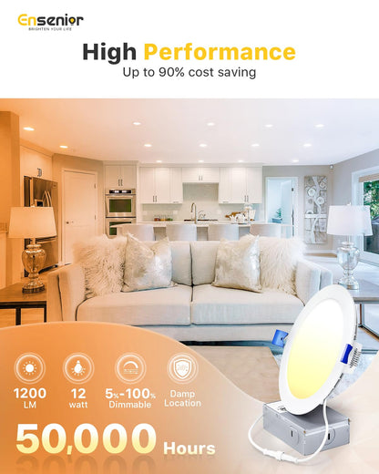 Ensenior 6 Inch LED Recessed Light, Dimmable 2700K-5000K, 1200LM, Ultra-Thin Canless Wafer, Damp Rated,