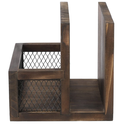 FARM IN Napkin Holder, Farmhouse Multifunctional Napkin Holder with Salt and Pepper Shakers Holder for Home Kitchen Table Centerpiece and Commercial, Rustic Solid Burnt Wood & Diamond Metal Wire Mesh
