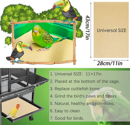 Firdnyohs 25PCS Gravel Paper for Bird Cage,11" x17" Bird cage Liner Gravel Paper Special for Bird Cage in sea Sand-Great for Hard-Billed Birds Safe& Clean & Easy for Improved Digestion…