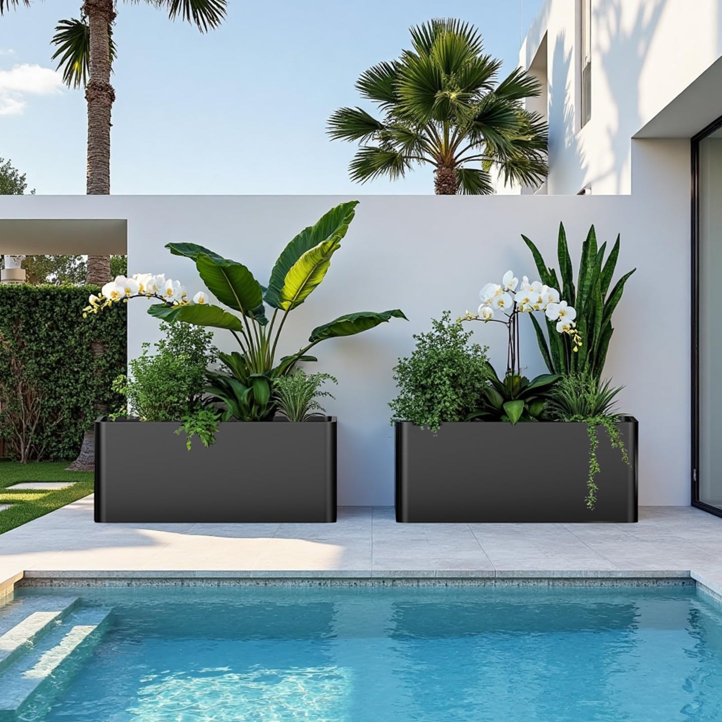 BHCORTEN Metal Rectangular Planter Box 36" L x 15" W x 15" H,Large Planter for Outdoor Plants with 6 Drainage Holes for Commercial Residential Patio Deck Garden