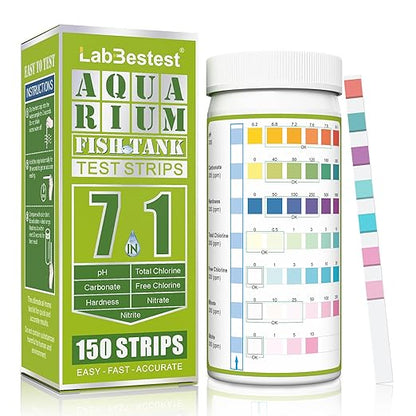 Aquarium Test Strips - Aquarium Water Test Kit - 150 Fish Tank Test Strips for Freshwater Saltwater - Pond Water Tester Kits - Rapid Accurate Easy to Test Nitrate, Nitrite and More (7-Way)