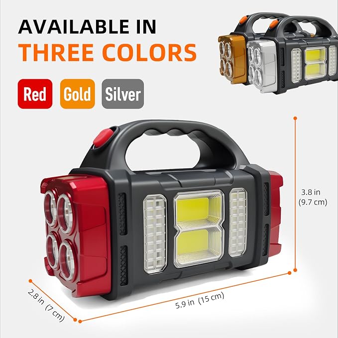 Solar Handheld Flashlight, 4 Lighting Modes Rechargeable LED Work Light, USB-C & Solar Powered Portable Lantern,Emergency Camping Light for Outdoor, Hiking, Power Outage (Silver-1pcs)