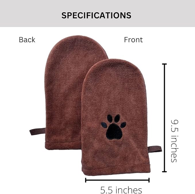 Penny & Niko Microfiber Pet Towel Mitts - Paw Cleaning and Drying Mitts/Gloves for Dogs and Cats (Brown, Standard - 4 Pack)
