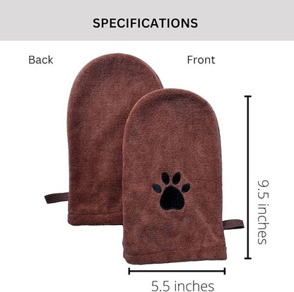 Penny & Niko Microfiber Pet Towel Mitts - Paw Cleaning and Drying Mitts/Gloves for Dogs and Cats (Brown, Standard - 4 Pack)