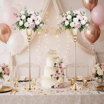 32.5inch Versatile Metal Wedding Centerpiece Vases - Set of 2 Tall Gold Trumpet Vases for Road Lead, Elegant Centerpiece Stands for Wedding Reception Party Events Anniversary (Gold, 32.5in - 2Pcs)