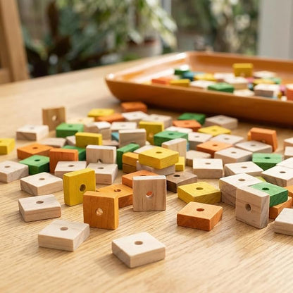 NOLITOY Parrot Toys: 100PCS Wooden Chewing Blocks, Thick Natural Wood for Bird Chew Training, DIY Cage Toys for Parakeet Budgie Conure Macaw Cockatoo