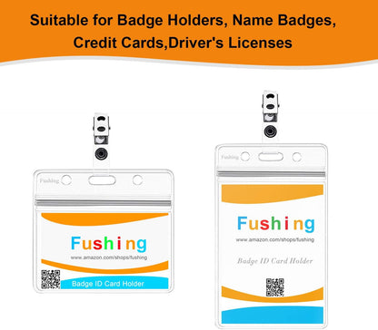 Fushing 250Pcs Metal Badge Clips with Clear PVC Straps for ID Cards and Badge Holders