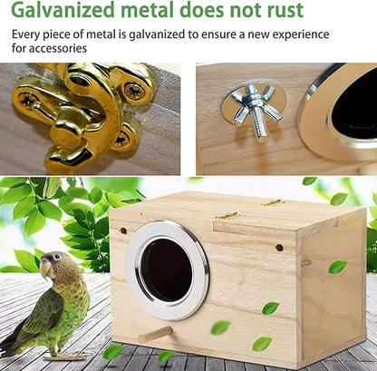 Parrot Breeding Box Wooden Bird Right Opening Incubator Warm House for Finches Bluebirds Sparrows Parakeets Lovebirds Pet Bird House Nest Box Bird Budgie Wood Breeding Box for Parrotlets Mating Box