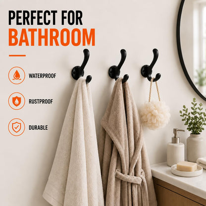 Sprinello 6 Pack Coat Hooks Wall Mount, Heavy Duty Wall Hooks for Hanging Coats, Towel, Hat and Robe, Black Metal Wall Hooks for Bathroom, Entryway, Bedroom