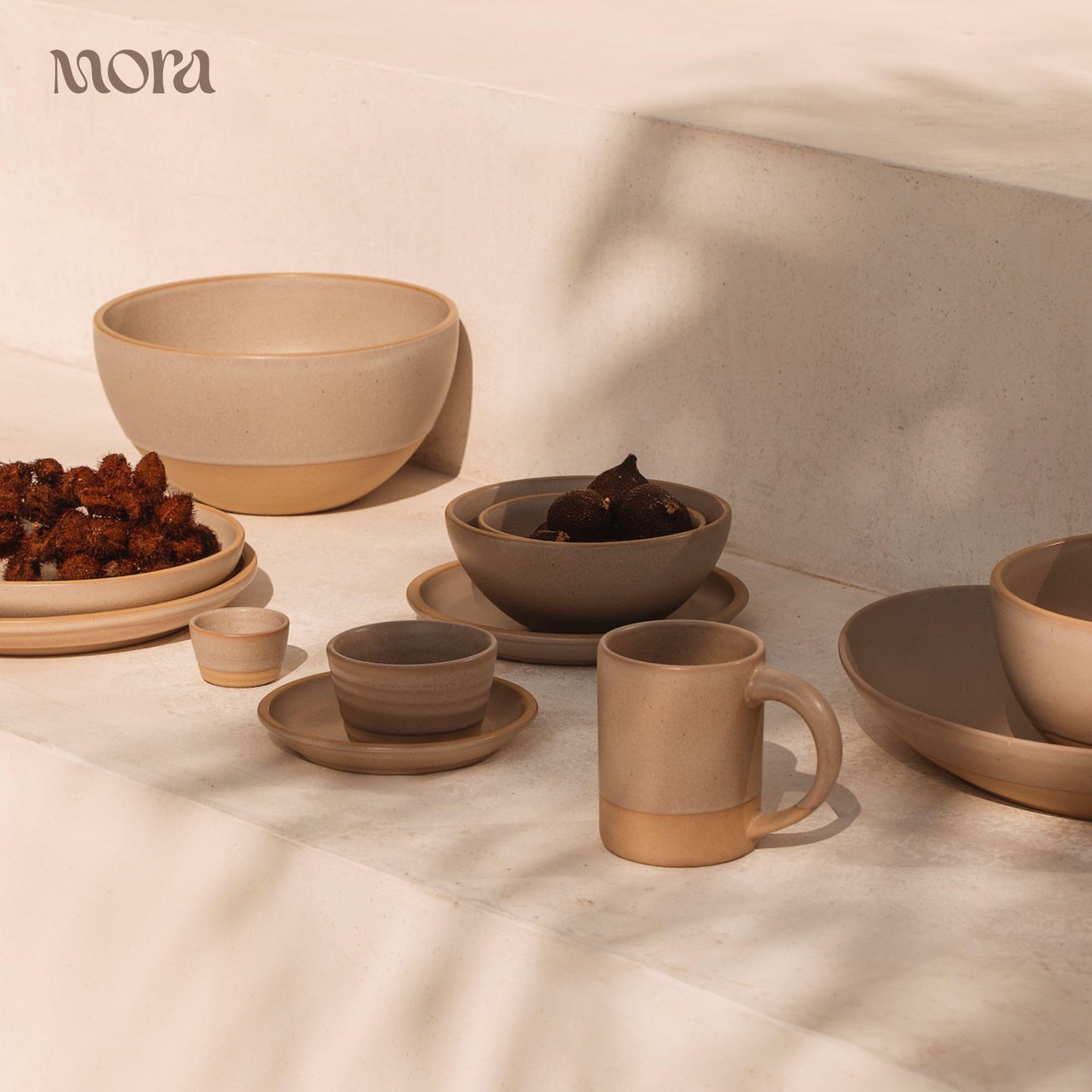 MORA Medium Plates Set of 4, 8.5 inch Ceramic Pottery Salad Plates - Microwave, Oven and Dishwasher Safe - Mushroom