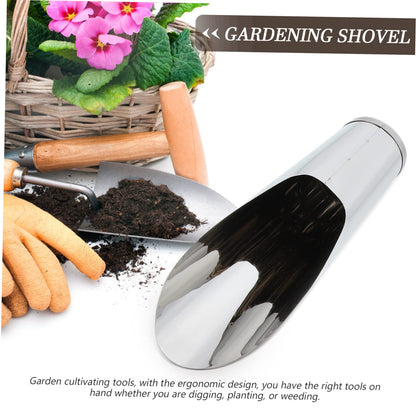 FUNOMOCYA Stainless Steel Gardening Scoop Small Soil Shovel Lightweight Handheld Planting Tool for Transplanting Potting Succulents Indoor Outdoor 6.69In