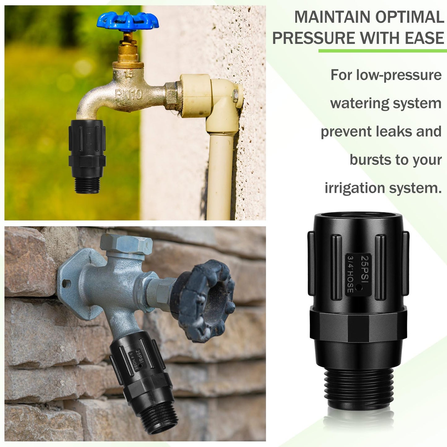 Tondiamo 3 Pcs 25 PSI Drip Irrigation Pressure Regulator, 3/4" Female Hose Thread x 3/4" Male Hose Thread Pressure Reducer Flow Valve for Garden Drip Irrigation Parts Emitters System