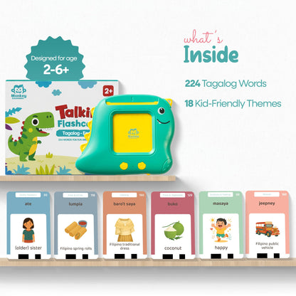Monkey & Bananas Tagalog (Filipino)–English Talking Flash Cards | Bilingual Toy for Toddlers & Beginner Learners | 224 Words, 18 Themes | Screen-Free Educational Gift | Ages 2–6