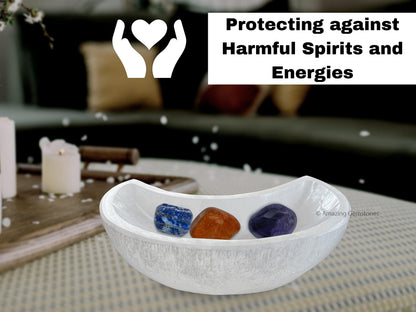 Amazing Gemstone Selenite Bowl - 4" Moon Selenite Crystal to Charge your Healing Stones and Crystals - Selenite Charging Plate Bowl (Moon Shape)