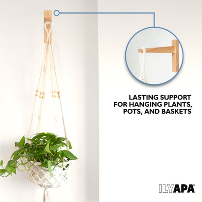Ilyapa 2 Pack Wood Hanging Plant Hooks for Wall - 9 in. Hook Plant Hanger Indoor Brackets for Baskets & Macrame, Wall Planters Indoor Plants Holder